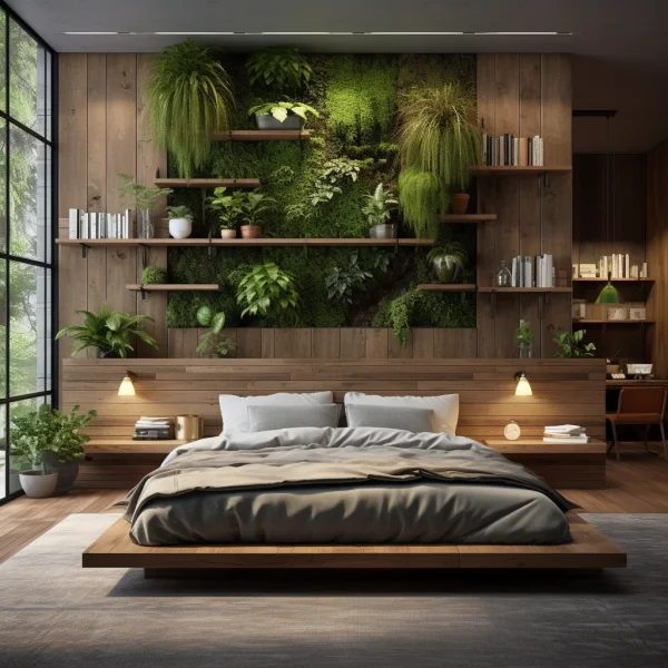 déco de chambre naturelle avec des plantes et du mobilier en bois